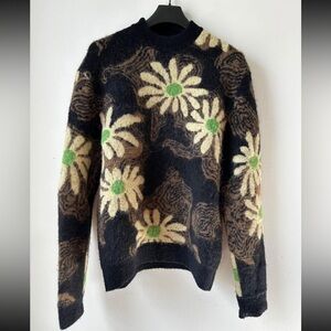 Nanushka Eloise Black Sweater with Cream and Green Floral Design